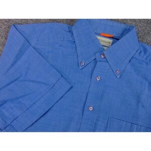 Portobellos Shirt Mens Med Blue Short Sleeve Button Front Made in Italy